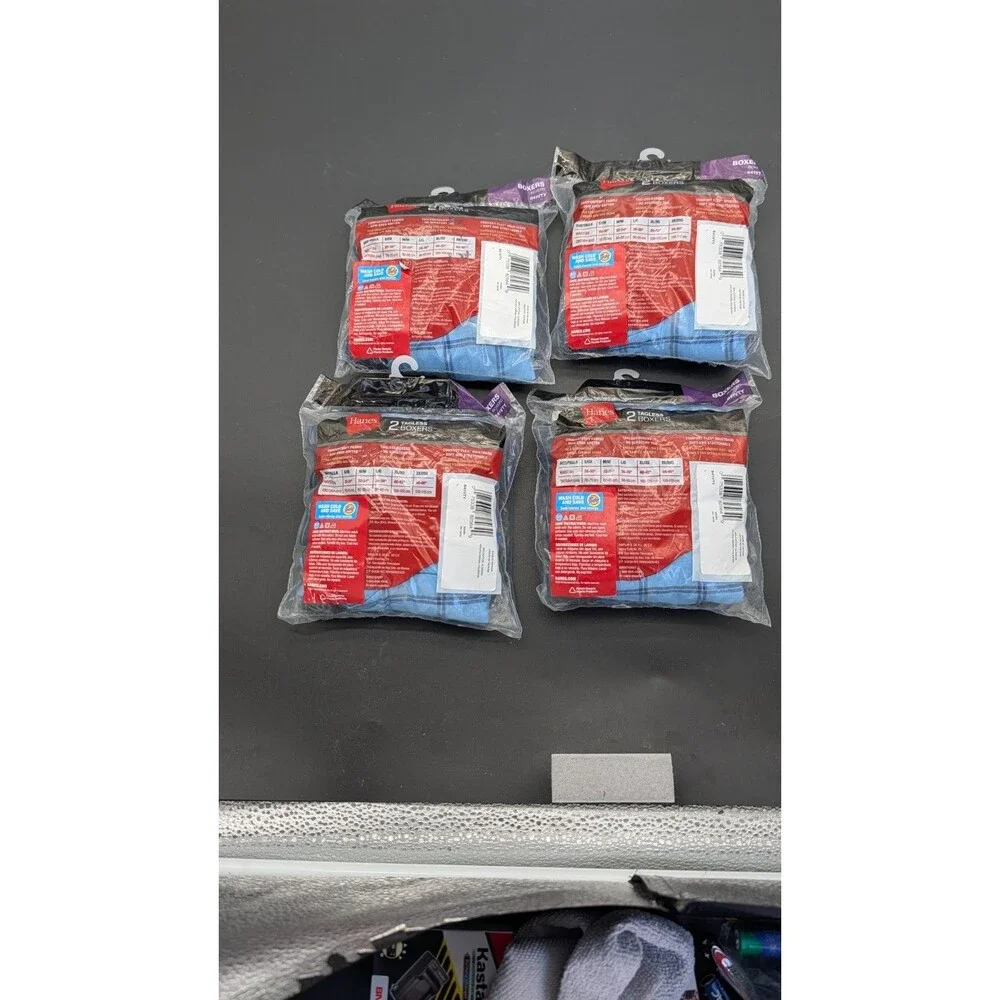 Lot 4x Hanes 841VTY Cool Comfort Tagless Boxers (Qty 8) LG Blue Plaid 36-38